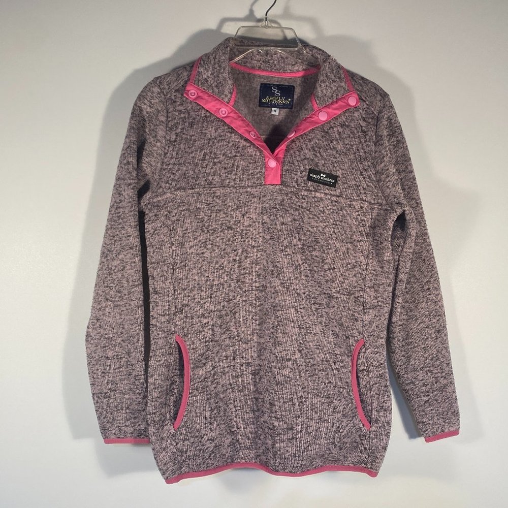 Simply Southern Pink Gray Snap Button Fleece Jacket Pull Over Women Size S